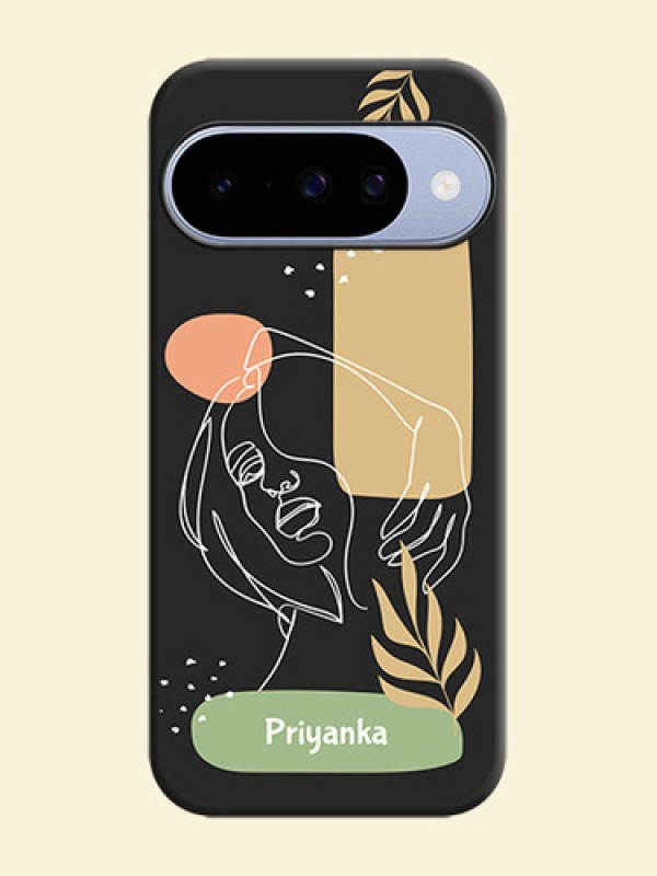 Custom Text With Line Art Of Women & Leaves Design On Space Black Custom Soft Matte Mobile Back Cover - Google Pixel 10 5G