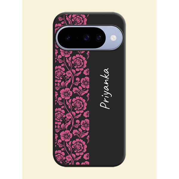 Pink Floral Pattern Design With Custom Text On Space Black Custom Soft Matte Mobile Back Cover - Google Pixel 10 5G