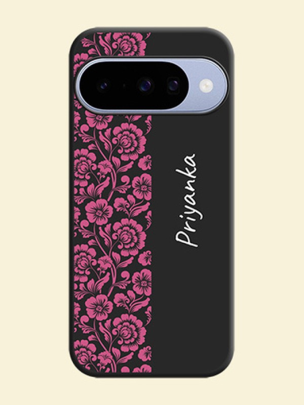 Pink Floral Pattern Design With Custom Text On Space Black Custom Soft Matte Mobile Back Cover - Google Pixel 10 5G