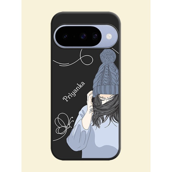 Girl With Blue Winter Outfiit Custom Text Design On Space Black Custom Soft Matte Mobile Back Cover - Google Pixel 10 5G