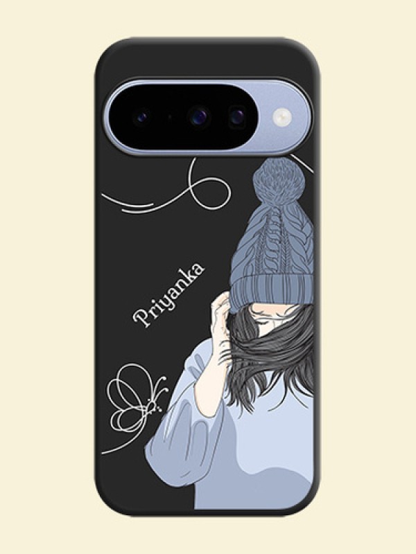 Girl With Blue Winter Outfiit Custom Text Design On Space Black Custom Soft Matte Mobile Back Cover - Google Pixel 10 5G