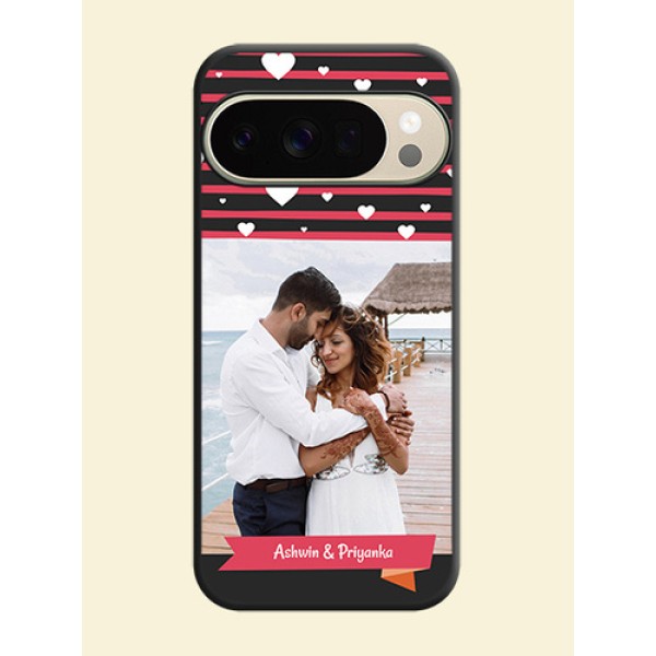 White Color Love Symbols with Pink Lines Pattern On Space Black Custom Soft Matte Mobile Back Cover - Google Pixel 10 Pro 5G