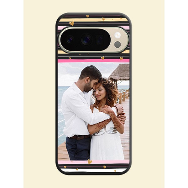 Multicolor Lines and Golden Love Symbols Design on Photo On Space Black Custom Soft Matte Mobile Back Cover - Google Pixel 10 Pro 5G