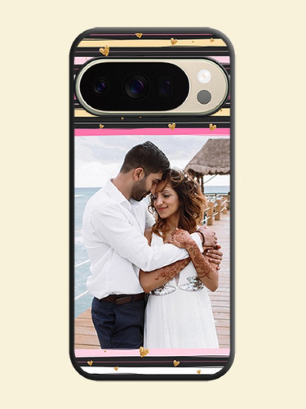 Multicolor Lines and Golden Love Symbols Design on Photo On Space Black Custom Soft Matte Mobile Back Cover - Google Pixel 10 Pro 5G