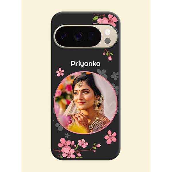 Round Image with Pink Color Floral Design on Photo On Space Black Custom Soft Matte Mobile Back Cover - Google Pixel 10 Pro 5G