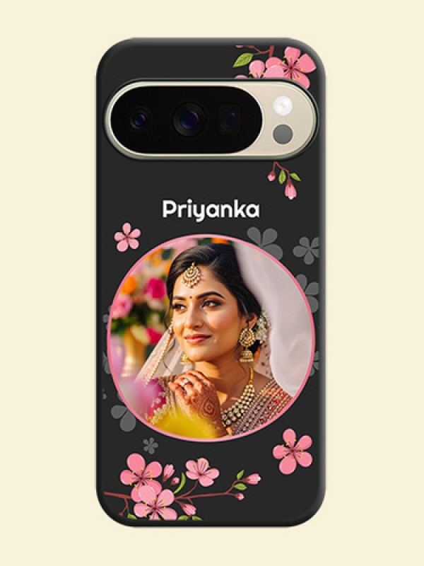 Round Image with Pink Color Floral Design on Photo On Space Black Custom Soft Matte Mobile Back Cover - Google Pixel 10 Pro 5G