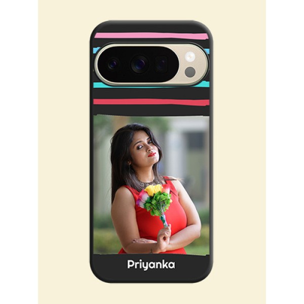 Multicolor Lines with Image On Space Black Custom Soft Matte Mobile Back Cover - Google Pixel 10 Pro 5G