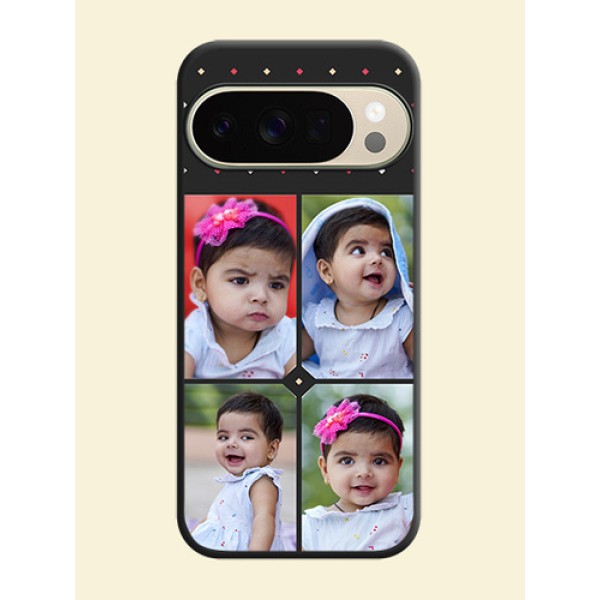 Multicolor Dotted Pattern with 4 Image Holder On Space Black Custom Soft Matte Mobile Back Cover - Google Pixel 10 Pro 5G
