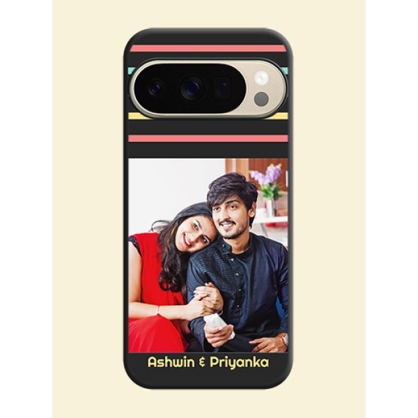Color Stripes with Photo and Text on Photo On Space Black Custom Soft Matte Mobile Back Cover - Google Pixel 10 Pro 5G
