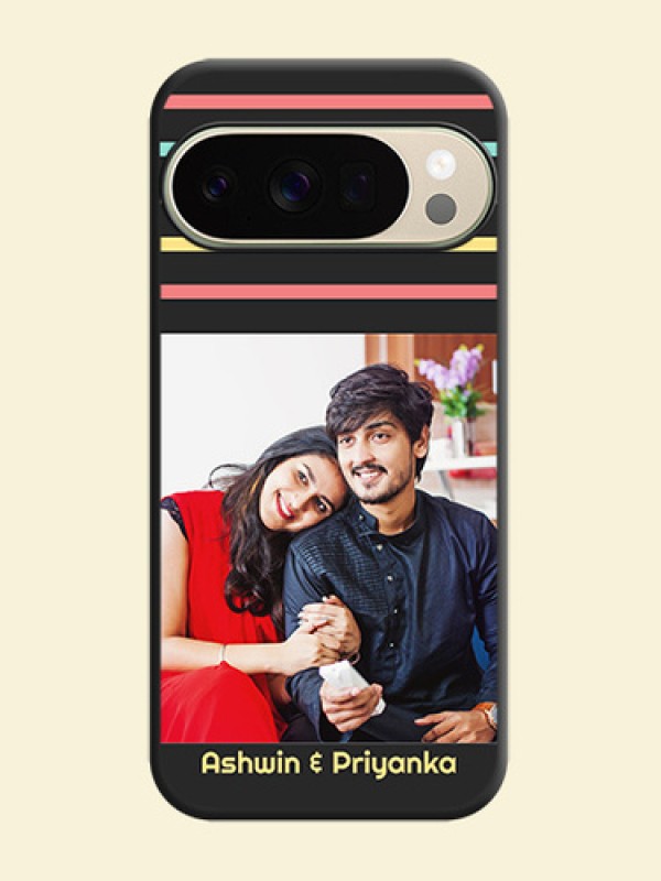 Color Stripes with Photo and Text on Photo On Space Black Custom Soft Matte Mobile Back Cover - Google Pixel 10 Pro 5G