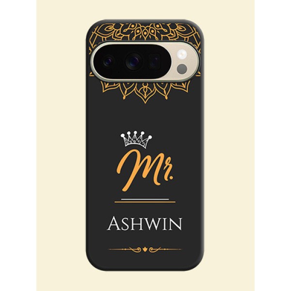 Mr Name with Floral Design On Space Black Custom Soft Matte Mobile Back Cover - Google Pixel 10 Pro 5G