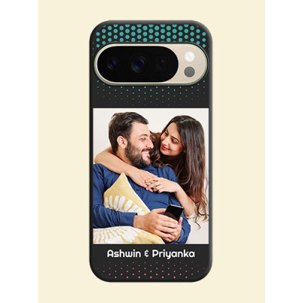 Faded Dots with Grunge Photo Frame and Text On Space Black Custom Soft Matte Mobile Back Cover - Google Pixel 10 Pro 5G