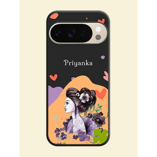 Namecase For Her With Fancy Lady Image On Space Black Custom Soft Matte Mobile Back Cover - Google Pixel 10 Pro 5G