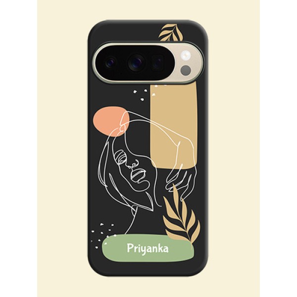 Custom Text With Line Art Of Women & Leaves Design On Space Black Custom Soft Matte Mobile Back Cover - Google Pixel 10 Pro 5G