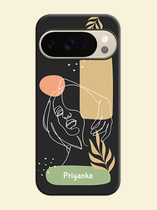 Custom Text With Line Art Of Women & Leaves Design On Space Black Custom Soft Matte Mobile Back Cover - Google Pixel 10 Pro 5G