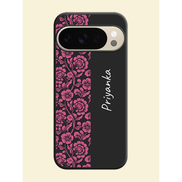 Pink Floral Pattern Design With Custom Text On Space Black Custom Soft Matte Mobile Back Cover - Google Pixel 10 Pro 5G