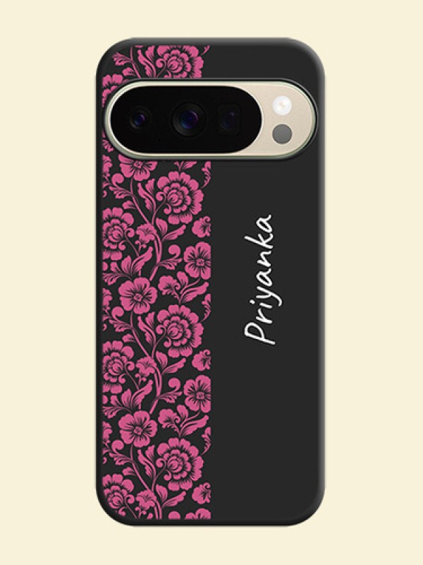 Pink Floral Pattern Design With Custom Text On Space Black Custom Soft Matte Mobile Back Cover - Google Pixel 10 Pro 5G