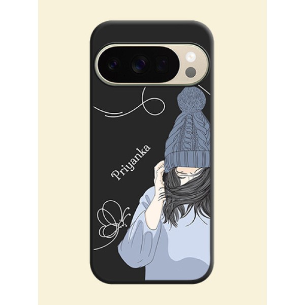 Girl With Blue Winter Outfiit Custom Text Design On Space Black Custom Soft Matte Mobile Back Cover - Google Pixel 10 Pro 5G