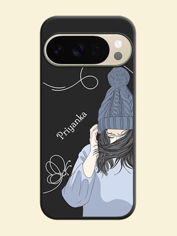 Girl With Blue Winter Outfiit Custom Text Design On Space Black Custom Soft Matte Mobile Back Cover - Google Pixel 10 Pro 5G
