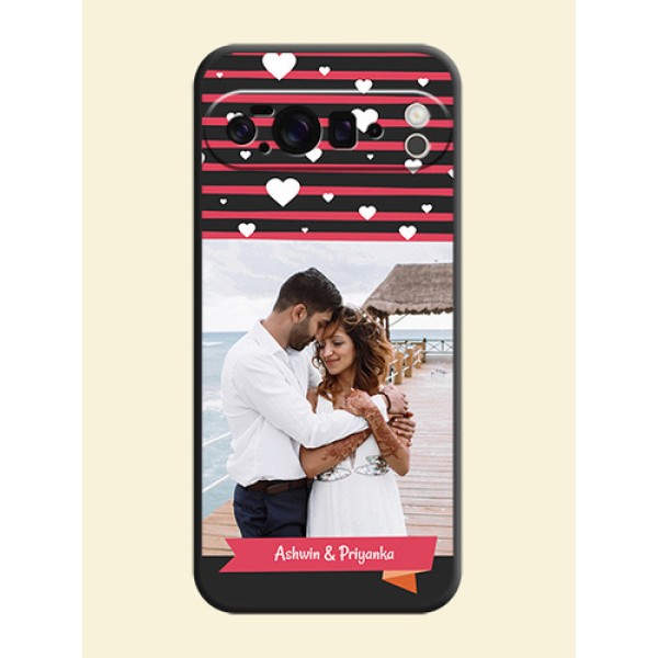 White Color Love Symbols with Pink Lines Pattern On Space Black Custom Soft Matte Mobile Back Cover - Google Pixel 10 Pro XL 5G