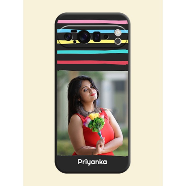 Multicolor Lines with Image On Space Black Custom Soft Matte Mobile Back Cover - Google Pixel 10 Pro XL 5G