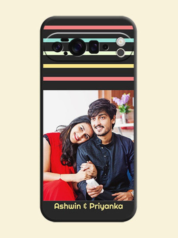 Color Stripes with Photo and Text on Photo On Space Black Custom Soft Matte Mobile Back Cover - Google Pixel 10 Pro XL 5G