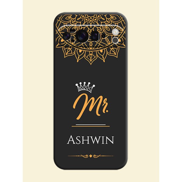 Mr Name with Floral Design On Space Black Custom Soft Matte Mobile Back Cover - Google Pixel 10 Pro XL 5G
