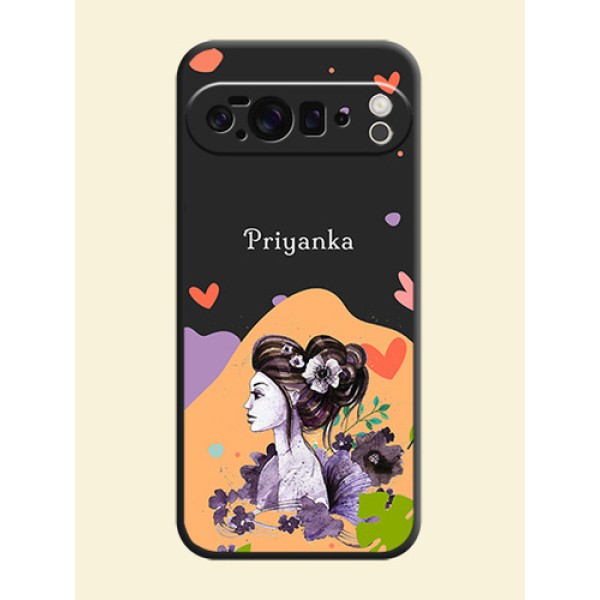Namecase For Her With Fancy Lady Image On Space Black Custom Soft Matte Mobile Back Cover - Google Pixel 10 Pro XL 5G