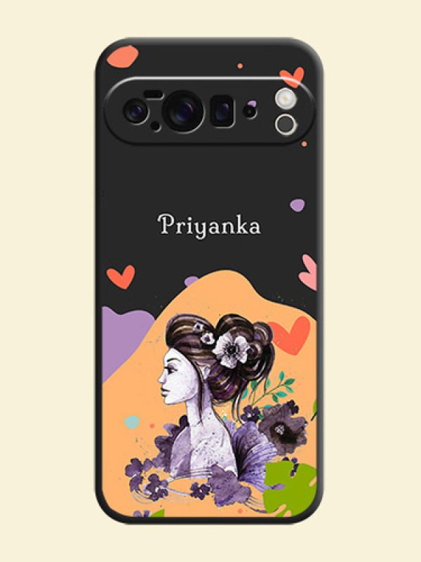 Namecase For Her With Fancy Lady Image On Space Black Custom Soft Matte Mobile Back Cover - Google Pixel 10 Pro XL 5G