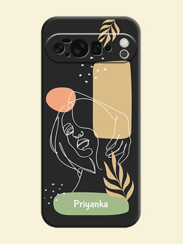 Custom Text With Line Art Of Women & Leaves Design On Space Black Custom Soft Matte Mobile Back Cover - Google Pixel 10 Pro XL 5G