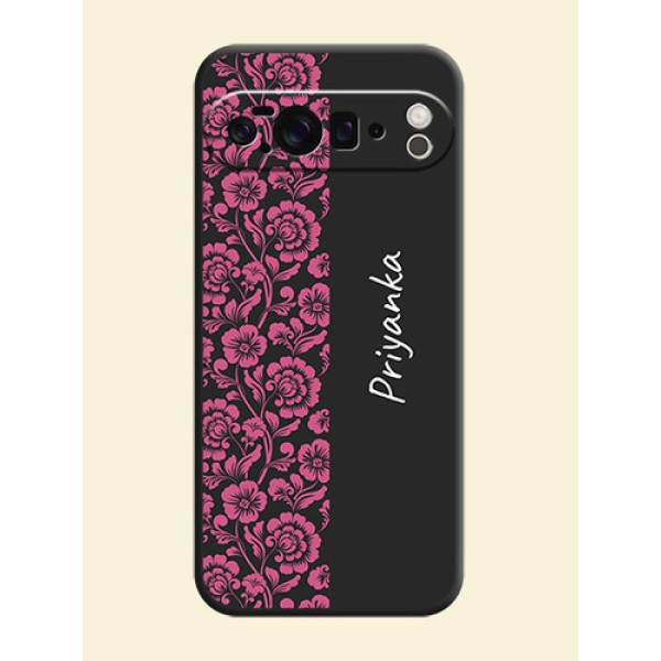 Pink Floral Pattern Design With Custom Text On Space Black Custom Soft Matte Mobile Back Cover - Google Pixel 10 Pro XL 5G