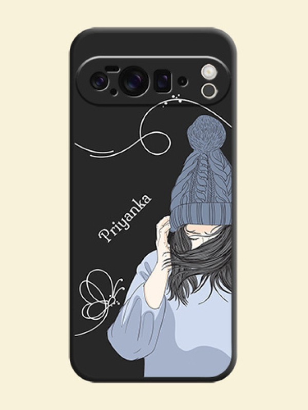 Girl With Blue Winter Outfiit Custom Text Design On Space Black Custom Soft Matte Mobile Back Cover - Google Pixel 10 Pro XL 5G