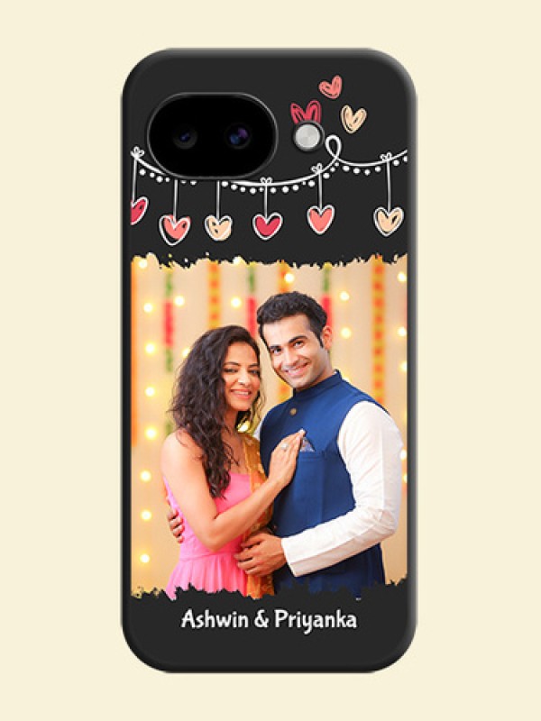Pink Love Hangings with Name On Space Black Custom Soft Matte Mobile Back Cover - Google Pixel 10A 5G