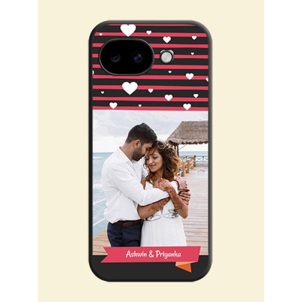 White Color Love Symbols with Pink Lines Pattern On Space Black Custom Soft Matte Mobile Back Cover - Google Pixel 10A 5G
