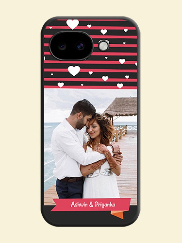 White Color Love Symbols with Pink Lines Pattern On Space Black Custom Soft Matte Mobile Back Cover - Google Pixel 10A 5G