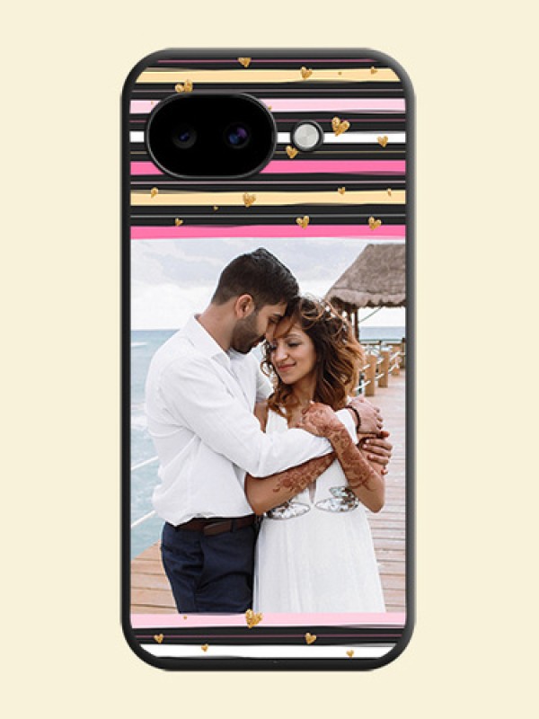 Multicolor Lines and Golden Love Symbols Design on Photo On Space Black Custom Soft Matte Mobile Back Cover - Google Pixel 10A 5G