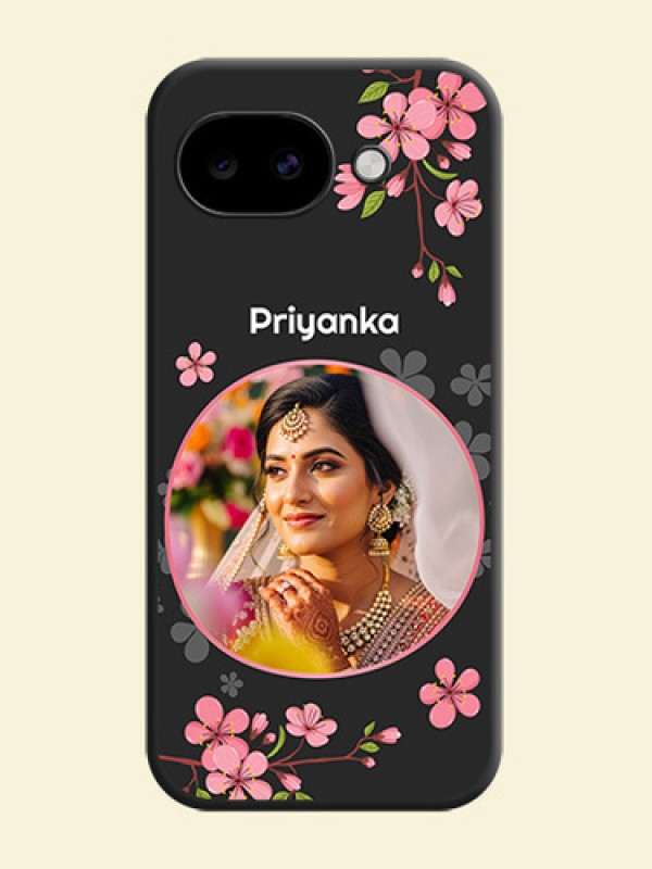 Round Image with Pink Color Floral Design on Photo On Space Black Custom Soft Matte Mobile Back Cover - Google Pixel 10A 5G