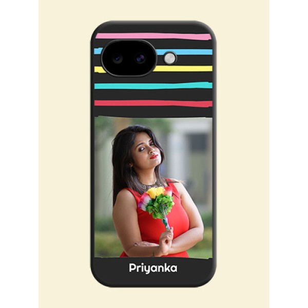 Multicolor Lines with Image On Space Black Custom Soft Matte Mobile Back Cover - Google Pixel 10A 5G
