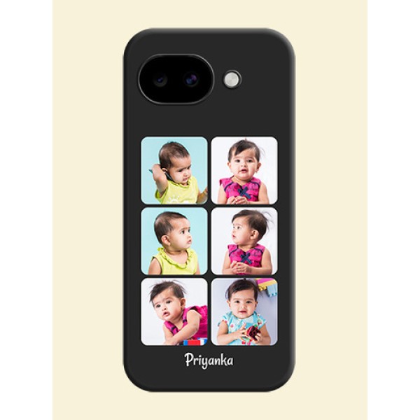 Floral Art with 6 Image Holder on Photo On Space Black Custom Soft Matte Mobile Back Cover - Google Pixel 10A 5G