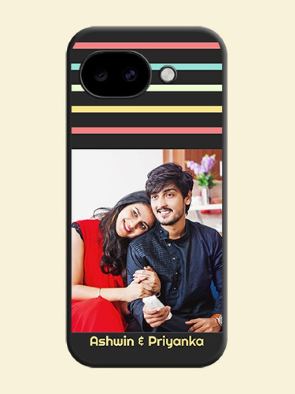 Color Stripes with Photo and Text on Photo On Space Black Custom Soft Matte Mobile Back Cover - Google Pixel 10A 5G