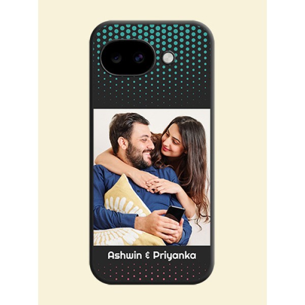Faded Dots with Grunge Photo Frame and Text On Space Black Custom Soft Matte Mobile Back Cover - Google Pixel 10A 5G