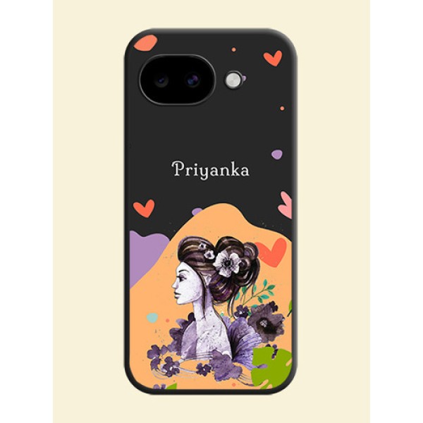 Namecase For Her With Fancy Lady Image On Space Black Custom Soft Matte Mobile Back Cover - Google Pixel 10A 5G
