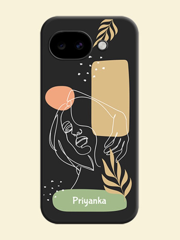 Custom Text With Line Art Of Women & Leaves Design On Space Black Custom Soft Matte Mobile Back Cover - Google Pixel 10A 5G