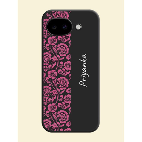 Pink Floral Pattern Design With Custom Text On Space Black Custom Soft Matte Mobile Back Cover - Google Pixel 10A 5G