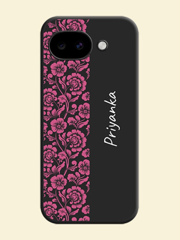 Pink Floral Pattern Design With Custom Text On Space Black Custom Soft Matte Mobile Back Cover - Google Pixel 10A 5G