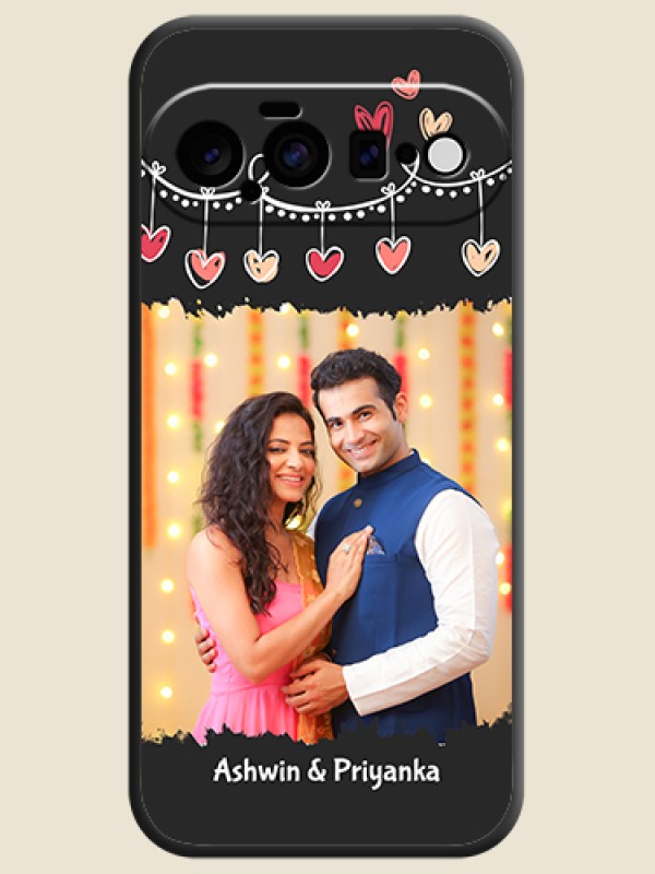 Pink Love Hangings with Name On Space Black Custom Soft Matte Mobile Back Cover - Google Pixel 11 5G