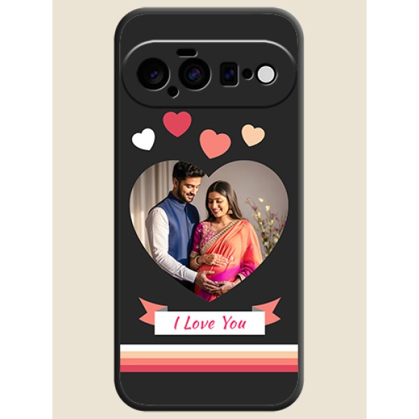 Love Shaped Photo with Colorful Stripes On Space Black Custom Soft Matte Mobile Back Cover - Google Pixel 11 5G