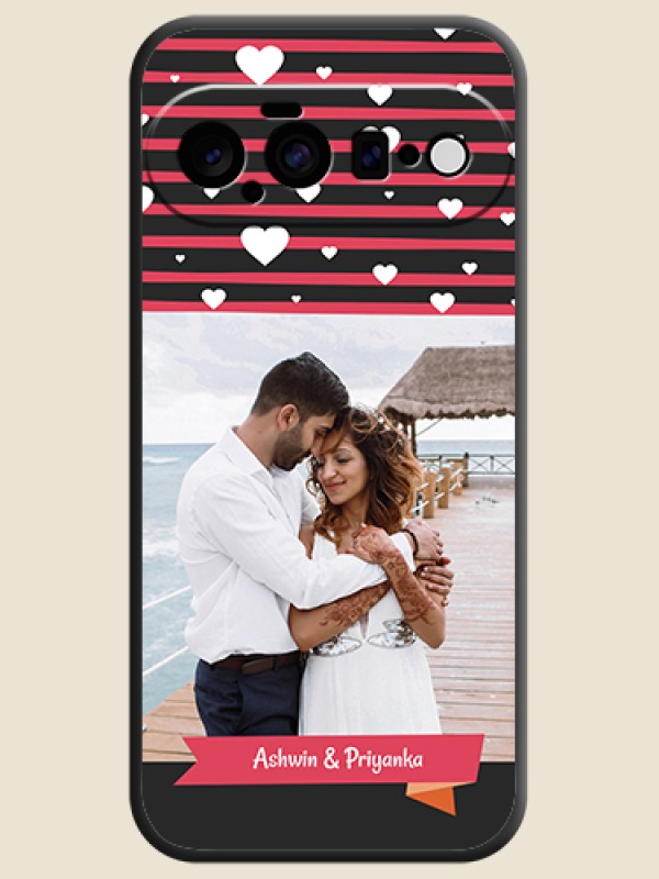 White Color Love Symbols with Pink Lines Pattern On Space Black Custom Soft Matte Mobile Back Cover - Google Pixel 11 5G