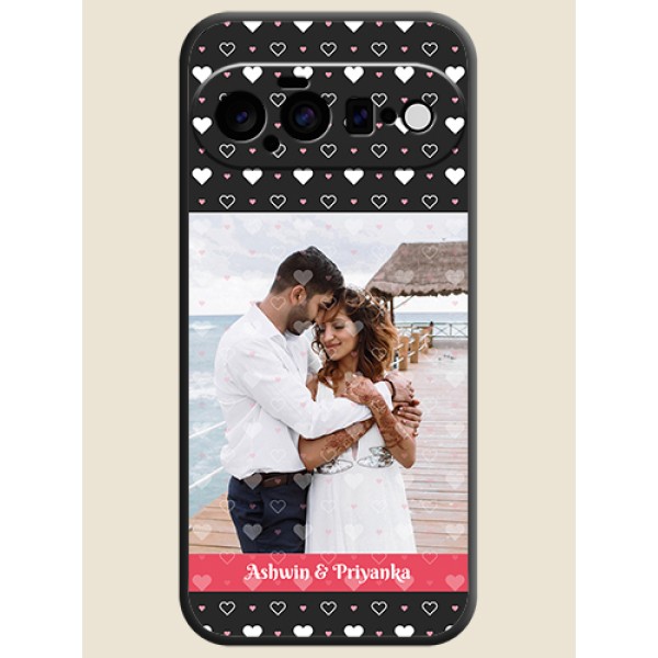 White Color Love Symbols with Text Design on Photo On Space Black Custom Soft Matte Mobile Back Cover - Google Pixel 11 5G