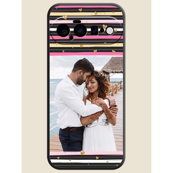 Multicolor Lines and Golden Love Symbols Design on Photo On Space Black Custom Soft Matte Mobile Back Cover - Google Pixel 11 5G